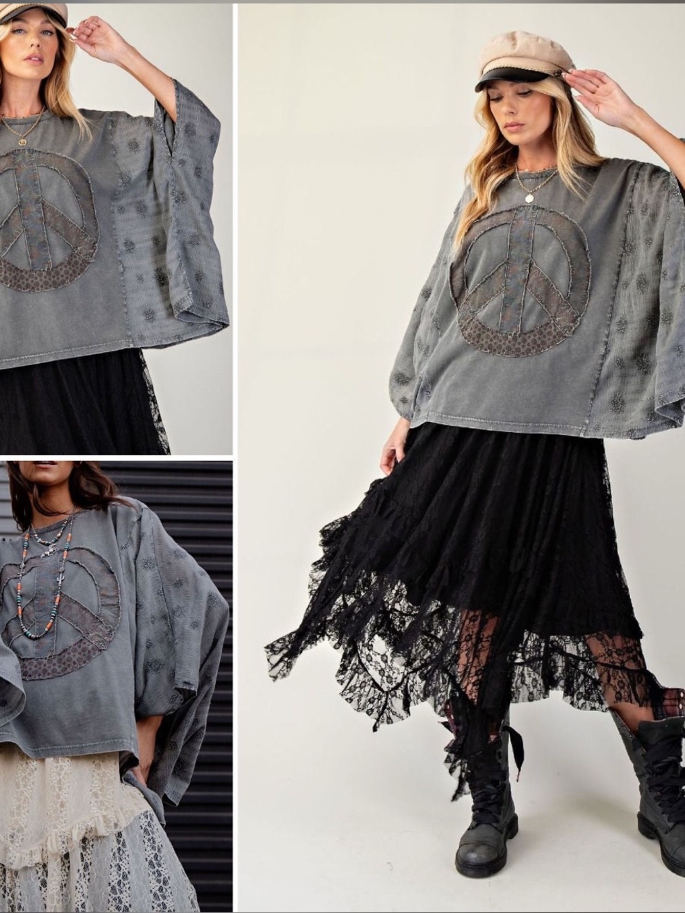 Easel Mineral Washed Poncho Top